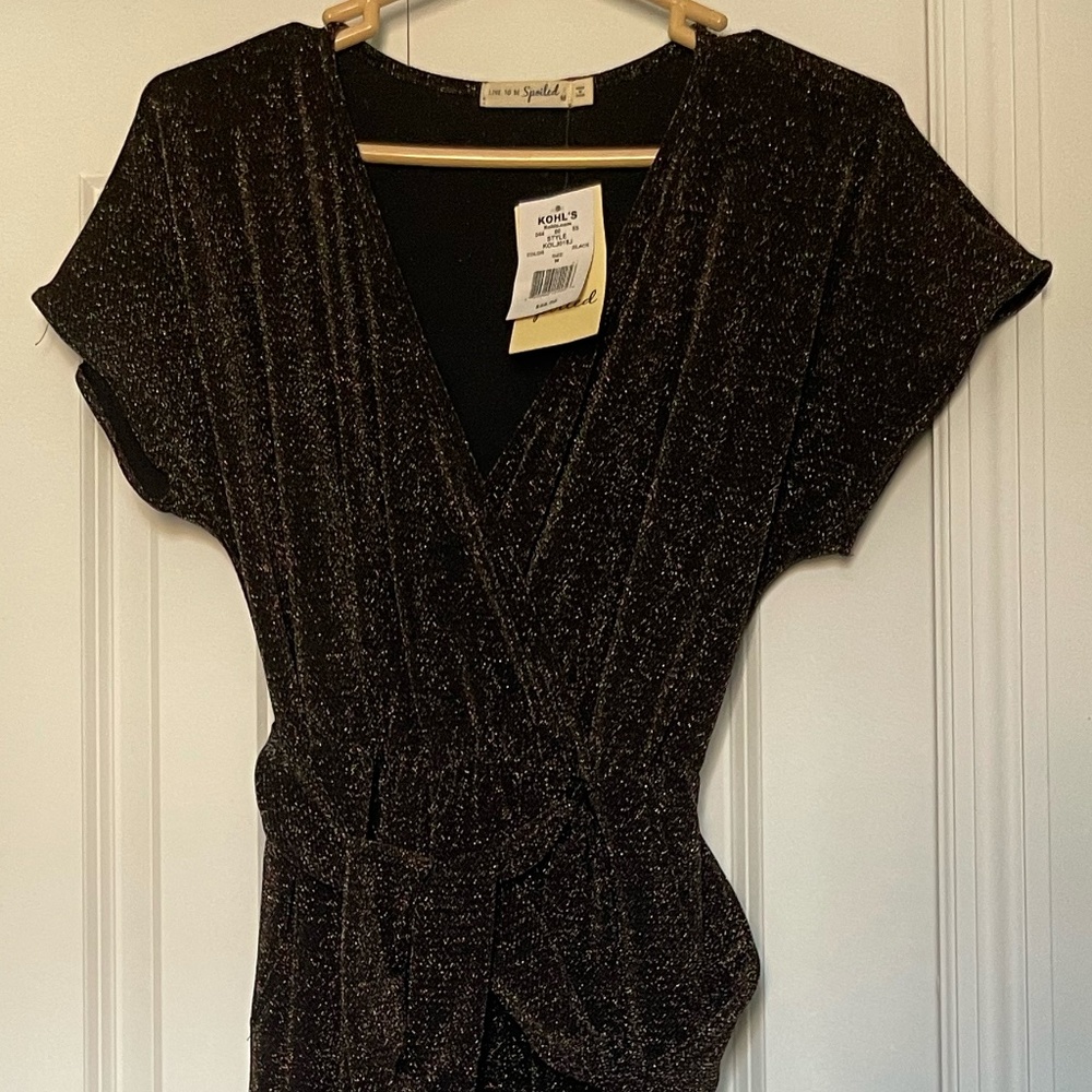 Live to Be Spoiled Black Shimmer Wrap Jumpsuit | Size M | NWT